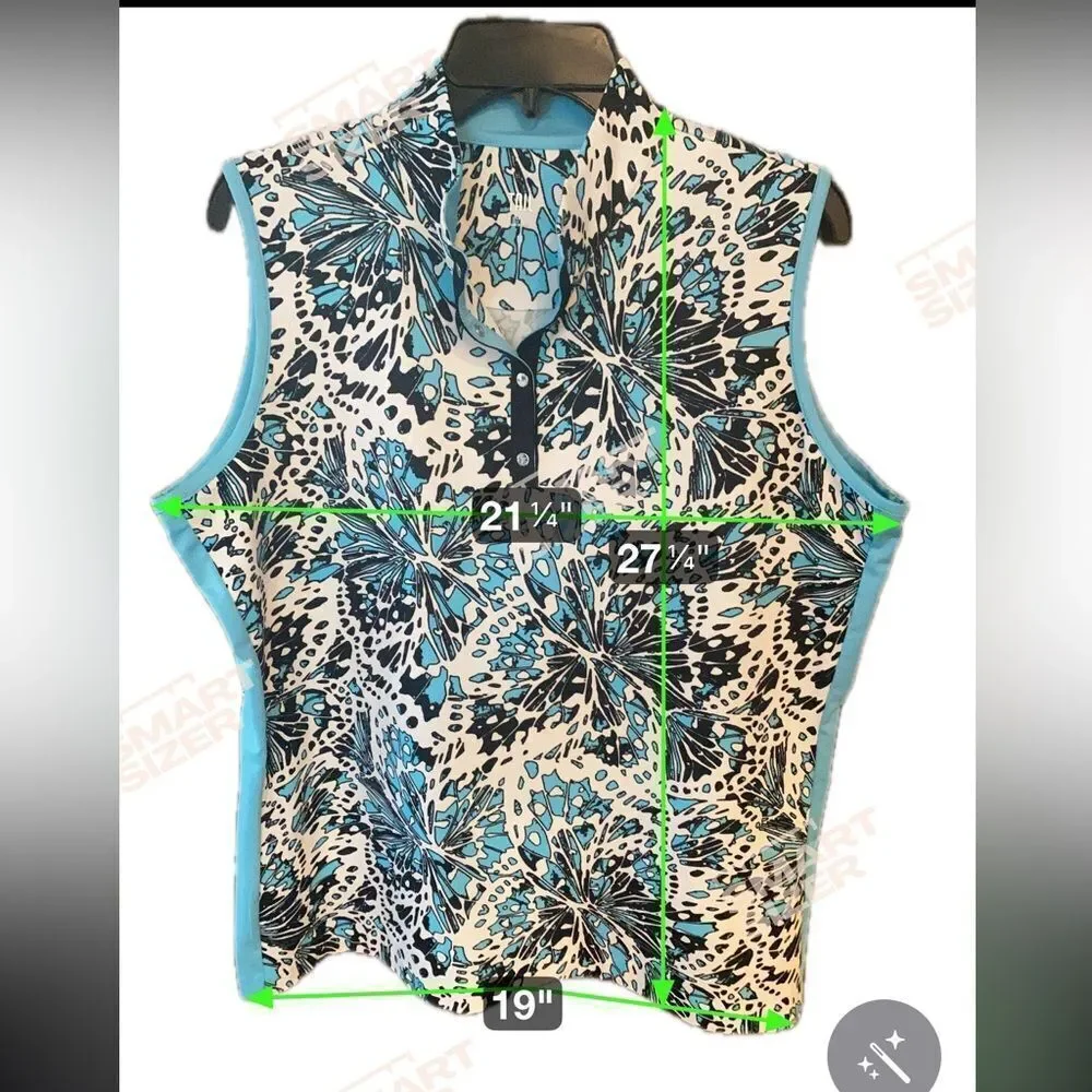 Tail Sz 2XL Blue Black Floral Collar Sleeveless Pickleball Golf Sleeveless Polo - Picture 7 of 7